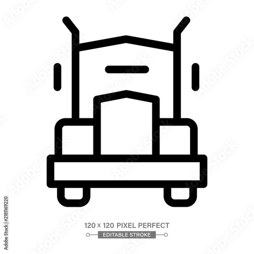 Truck line icon, cargo delivery and heavy vehicle logistics symbol isolated on white background