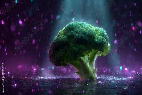Fresh Broccoli in Colorful Confetti Party Scene