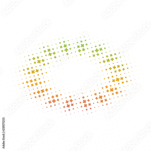 Abstract Halftone Ring Pattern with Colorful Gradient Cross Elements on White Background