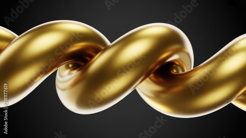 Abstract 3D twisted gold metallic spiral on black background
