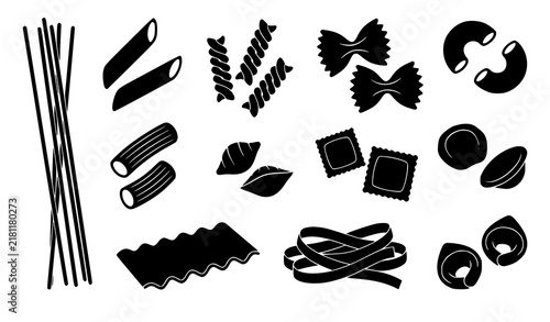 Bild auf Leinwand Assorted Italian pasta shape silhouette collection featuring spaghetti penne fus