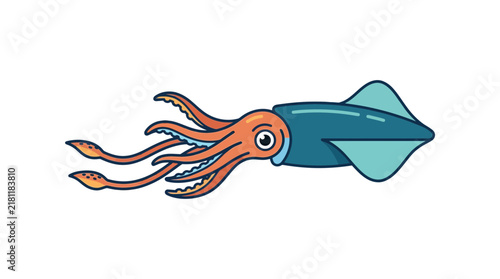 Colorful cartoon squid illustration on white.