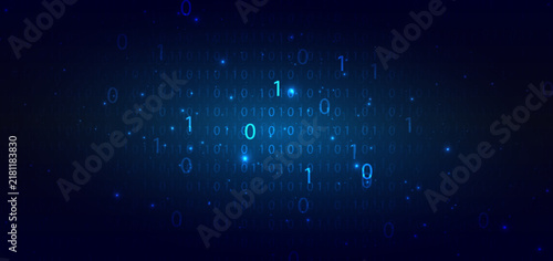Binary Code Digital Technology Background with Glowing Blue Data and Futuristic Network.