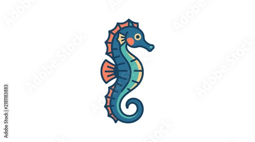 Dark blue seahorse icon with orange accents