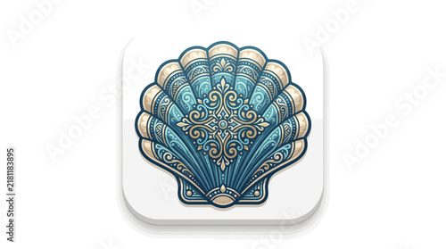 Decorative blue seashell app icon on white base