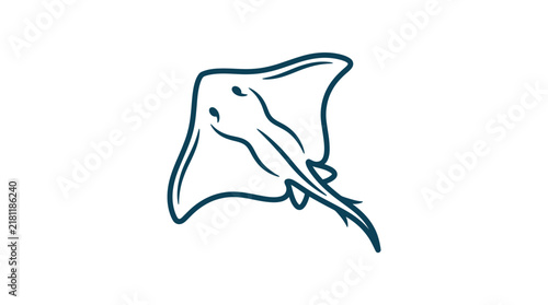 Stingray line art illustration swimming from above.