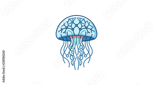 Stylized blue jellyfish icon with geometric pattern details.