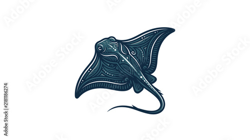 Stylized blue manta ray swimming on white background