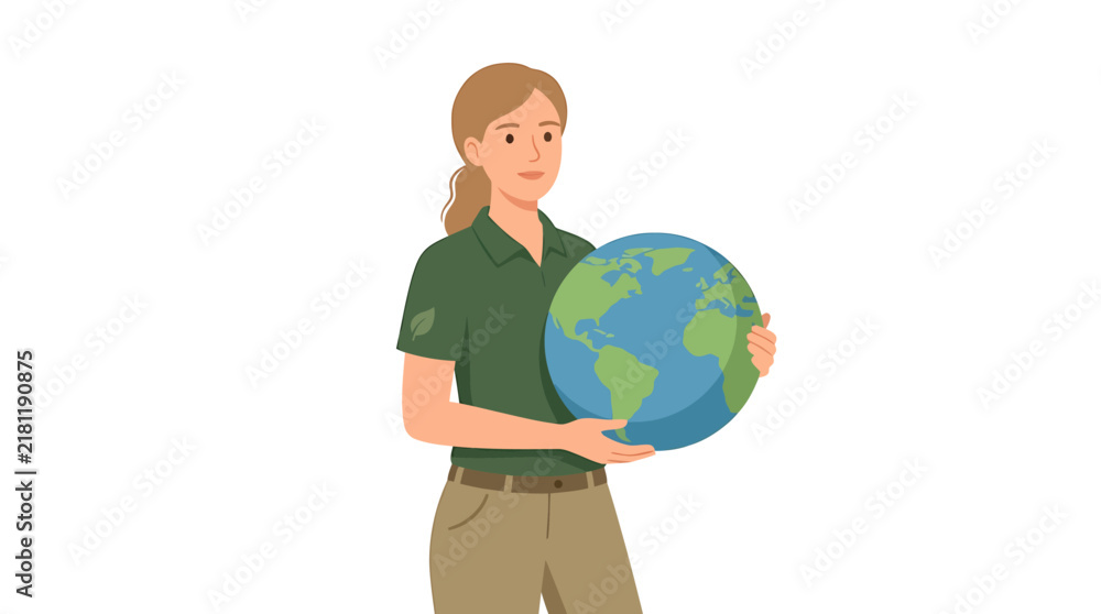 Fototapeta premium Caucasian Female Environmental Officer Holding Blue Green Globe