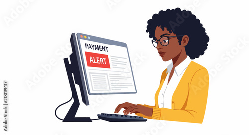 Bild auf Leinwand African American Female Non-Profit Treasurer Typing Donor Balances