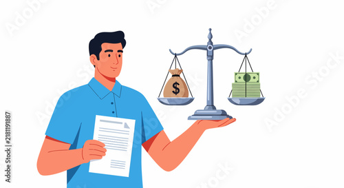 фотографія Hispanic Corporate Treasurer Balancing Budget Scale