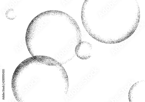 粒子感のある点線で描かれた幻想的なシャボン玉・気泡背景・砂絵・ドット質感のサークルが浮かぶモノトーンの和風アブストラクト