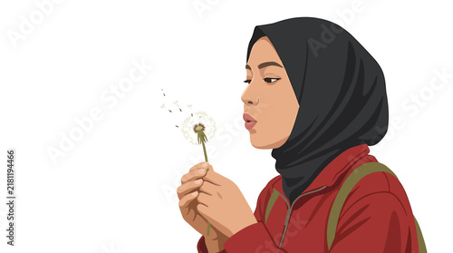 Female Student Holding Delicate White Dandelion