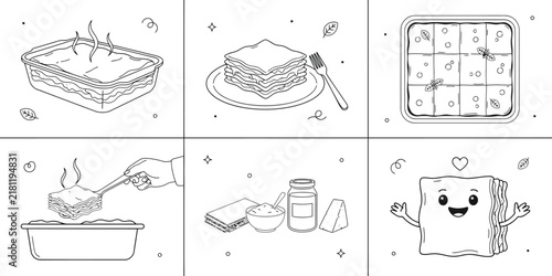 Doodle Sandwich Drawings. Cute Kawaii Food Cakes Illustrations. Hand Drawn Delicious Snacks Set. Outline Kitchen Cooking Design. Black and White Sketches