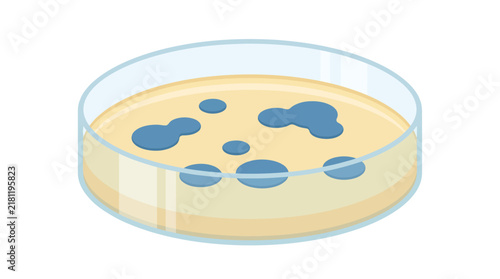 Glass Petri Dish with Blue Bacterial Cultures