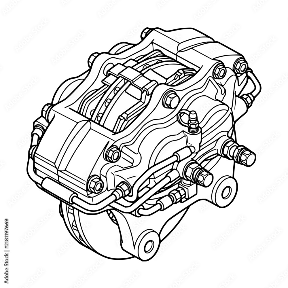 Fototapeta premium Automotive Brake Caliper Line Art