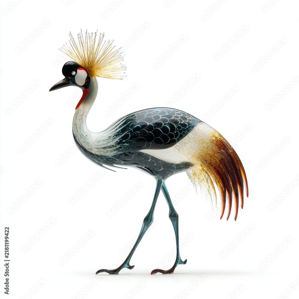 Obraz premium Elegant Black Crowned Crane Bird Profile View With Shimmering Gold Feathers On White Isolated Background