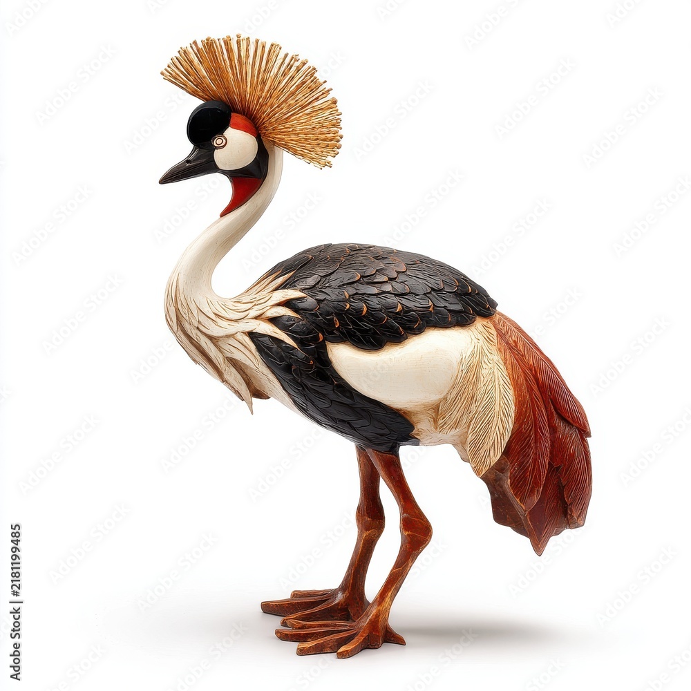 Fototapeta premium Elegant Black Crowned Crane With Golden Crest Standing On White Background For Wildlife Catalog