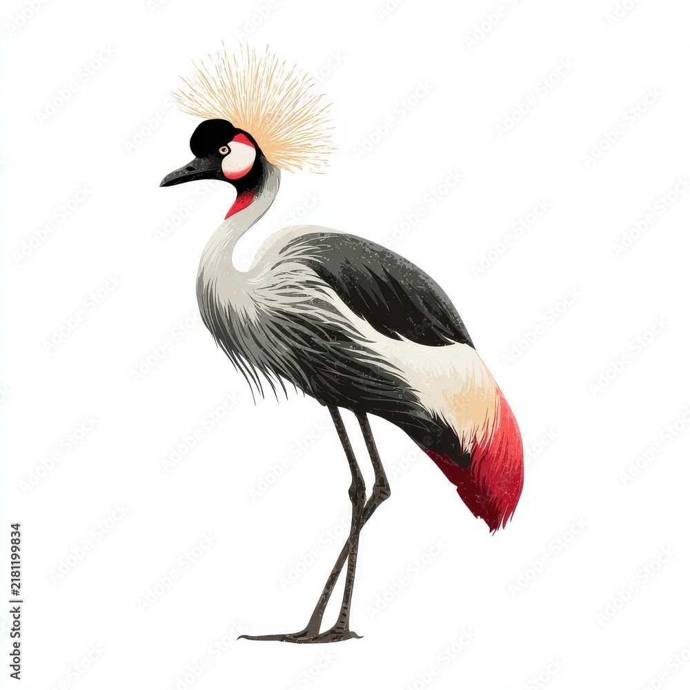 Fototapeta premium Elegant Grey Crowned Crane Standing On Isolated White Background