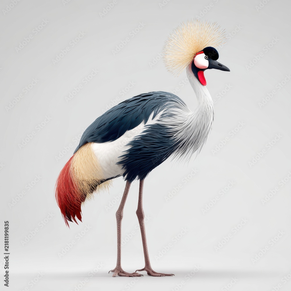 Obraz premium Elegant Grey Crowned Crane Standing Isolated On A Clean Light Grey Background With Soft Studio Lighting