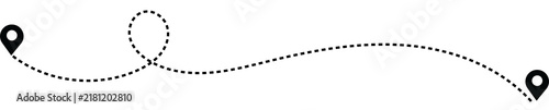 Dashed path with a between two map pins dashed line map pin dotted line travel route navigation location destination distance