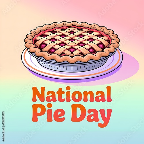 Delicious baked cherry pie on a white plate celebrating national pie day illustration with illustration