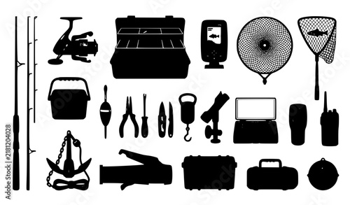 Modern Fishing Equipment Vector Illustration Set