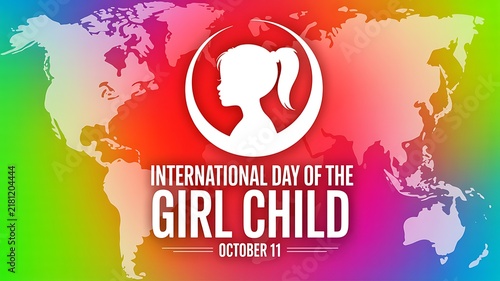 International day of the girl child poster with world map and silhouette girl power women empowerment silhouette