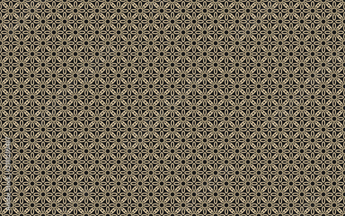 Seamless geometric pattern with intricate floral shapes in gold and dark colors for luxury textile background designs