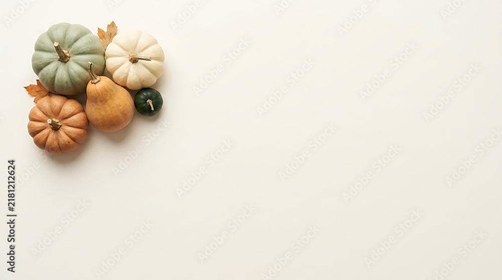 Fototapeta premium A beautiful and festive thanksgiving still life featuring a collection of miniature pumpkins in warm autumnal hues symbolizing gratitude and the harvest season