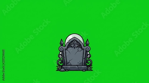 Cartoon tombstone illustration on green screen background for Halloween design projects