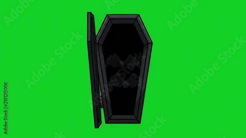 Closed black coffin isolated on green screen background for chroma key compositing.