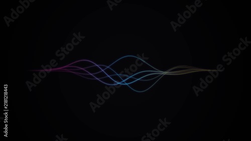 Siri voice waveform animation with colorful light lines on dark abstract background. Suitable for tech, communication, and sound concepts.