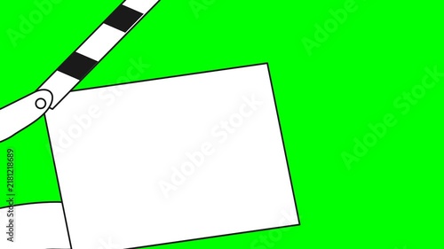 Black white striped film clapperboard on neon green chroma key background perfect for video production, movie industry, and filmrelated designs.