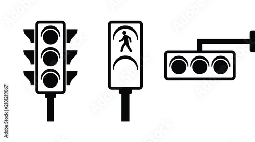 Set of black traffic signal icons on a white background