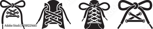 Black shoelace icons, tied shoe laces vector silhouette set