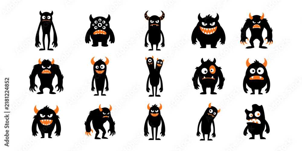 Obraz premium Collection of whimsical monster character designs in various poses and expressions