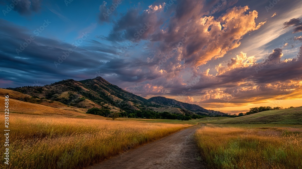 Fototapeta premium Beautiful sunset landscape with colorful sky and peaceful horizon 