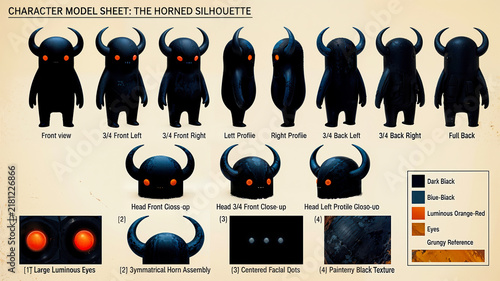 Horned Silhouette Character Model Sheet Concept