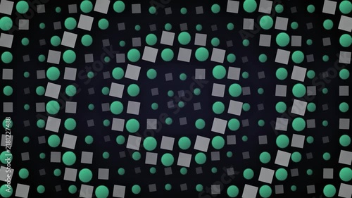 Green and grey halftone geometric pattern abstract motion background with pulsating circles and squares