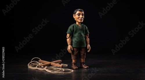 Confident Wooden Marionette Hand Puppet Standing Free of Strings