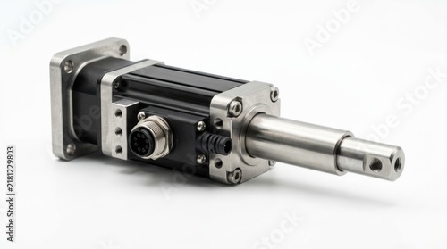 Compact Electric Linear Actuator with Motor and Extendable Rod Isolated on White