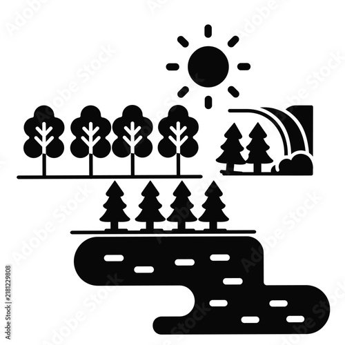 Landscape and road icon set vector illustration