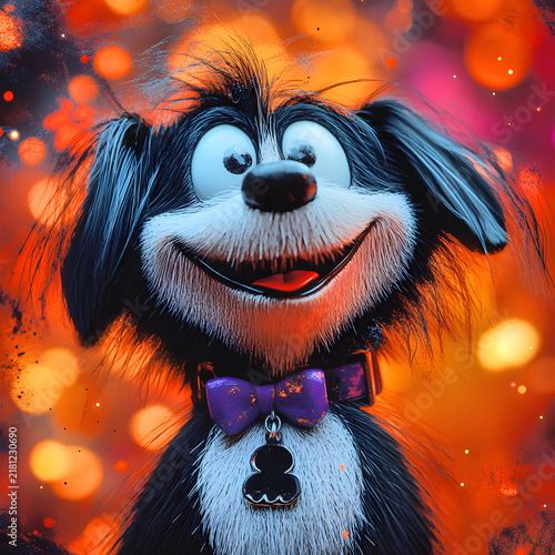 Funny Cartoon Dog in Autumn Halloween Forest Setting