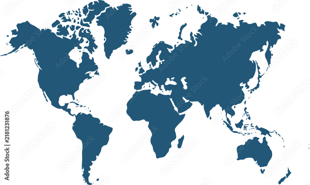 Obraz premium Blue World Map Silhouette for Global Geography