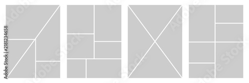 Set of collage grid manga comic storyboard layout panel blank template. Empty page frame for comic book, photo collage, poster, flyer. Vector illustration