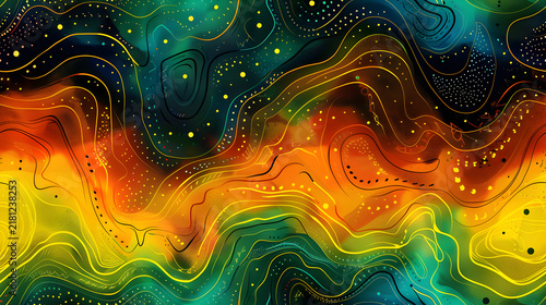 Abstract Dark Green and Orange Fluid Background