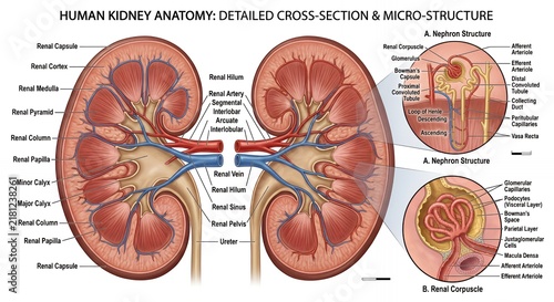 Human Kidney Anatomy Cross Section Illustration