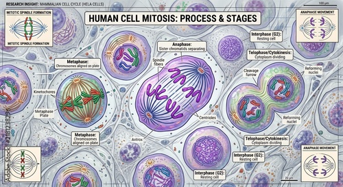 Human Cells Dividing Mitosis Process Illustration