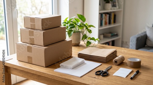 Small Business Owner Preparing Packages for Customer Orders